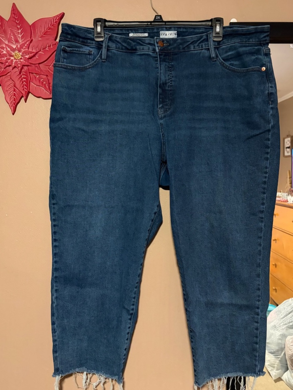 Ava & Viv Dark Indigo Cropped Raw-Hem Jeans